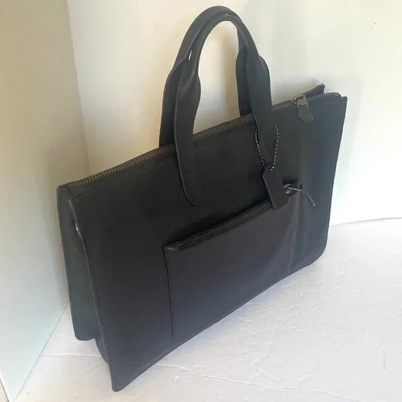Coach Metropolitan Soft Briefcase Black Leather Laptop Bag Crossbody Slim Pocket - Picture 11 of 16